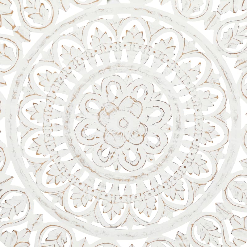 Wood Floral Handmade Intricately Carved Wall Decor with Mandala Design - White - Roche River Decor