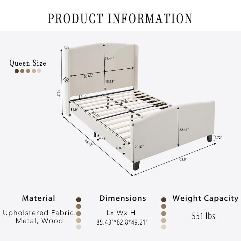 Bed Frame with 49.21"High Back Upholstered Headboard and 27.17" High Footboard