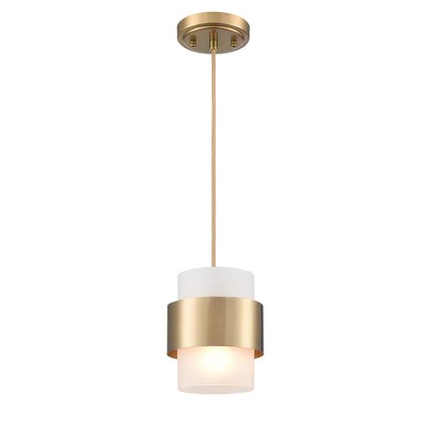 slide 2 of 7, Syros Modern Pendant Light Industrial Mini Cylinder w/ Glass Shade Brass w/Frosted Shade