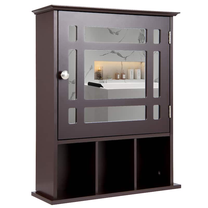 2 in 1Wall Mounted Bathroom Cabinet Storage Organizer with Mirror Door - Brown