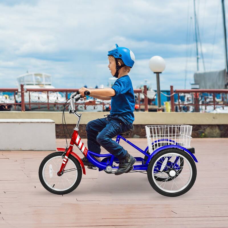 Docred 16" and 24" Tricycle 1-Speed 3 Wheel Trike Bike with Basket - 16" - Star_Stripe