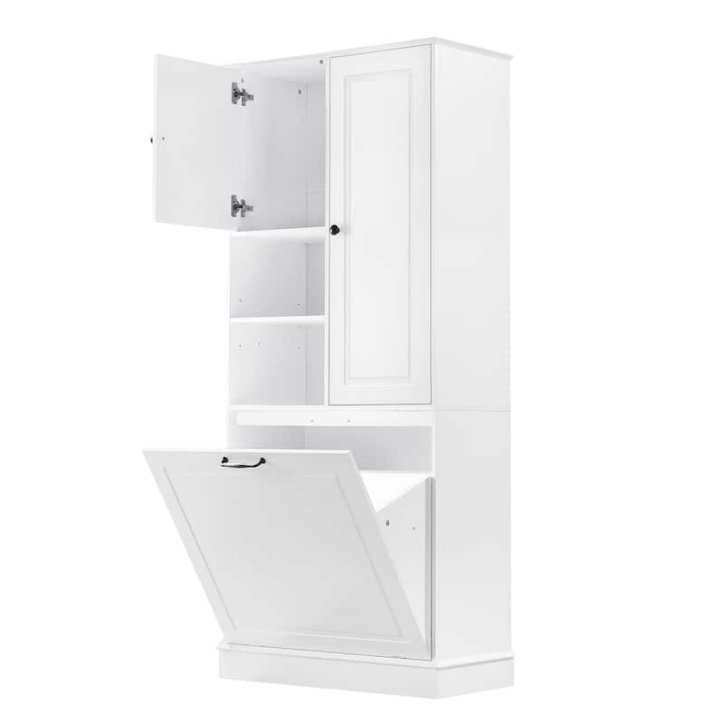 GDF Studio - Tommy Modern MDF Tall Storage Cabinet with Adjustable Shelves and Large Flip-Out Basket