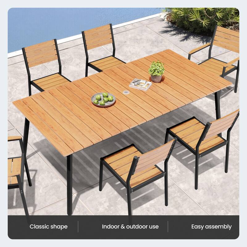 Outdoor Patio Dining Set 7/9 Piece Furniture Set Aluminum Dining Table with Umbrella and Stackable Chairs