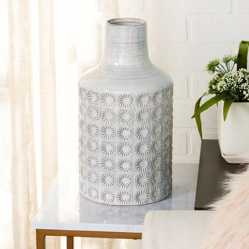 Porcelain Ceramic Floral Decorative Vase - White or Gray - CosmoLiving by Cosmopolitan