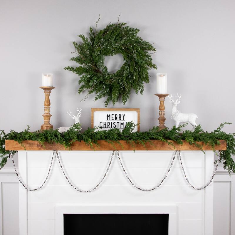 9' x 0.5" Silver Shiny Matte Shatterproof Beaded Christmas Garland