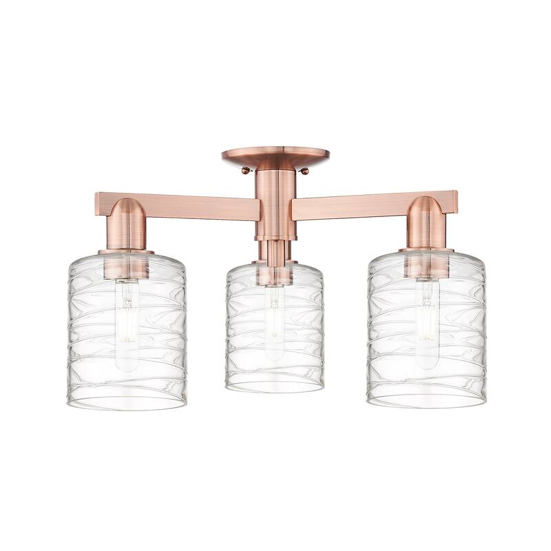 Innovations Lighting 716-3F-11-23 Cobbleskill Semi-Flush Cobbleskill 3 - Antique Copper / Deco Swirl