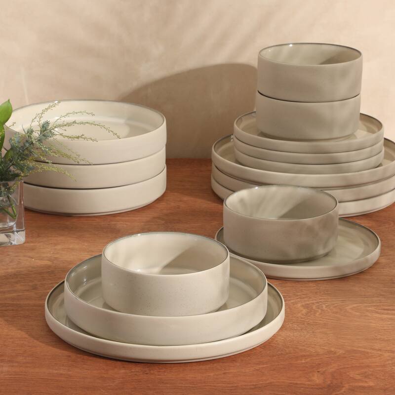 Gibson Elite Liberty Bay 16-Piece Pottery Clay Stoneware Stackable Dinnerware Set - Reactive Glaze, Service for 4