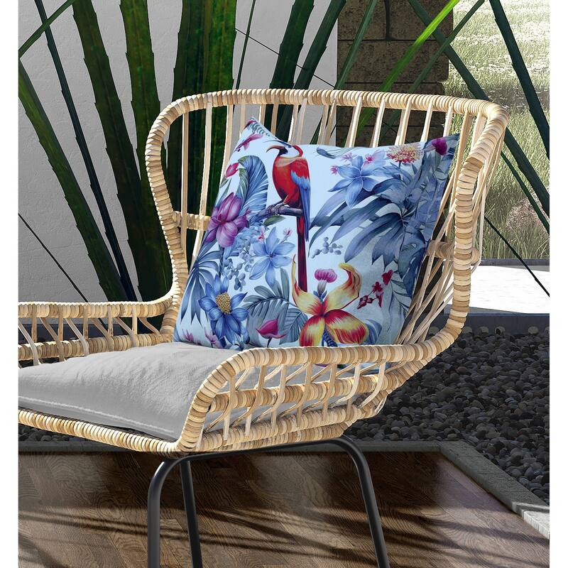 Leafy Lyricist Indoor/Outdoor Reversible Throw Pillow Blue and Red