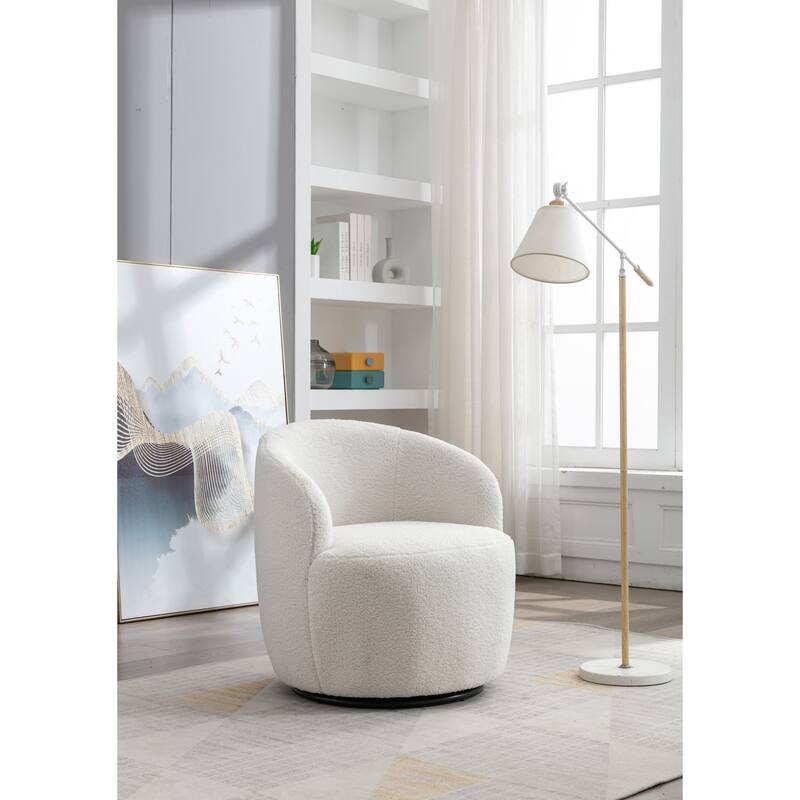 Teddy Fabric Swivel Barrel Chair with 360° Rotation & Metal Base