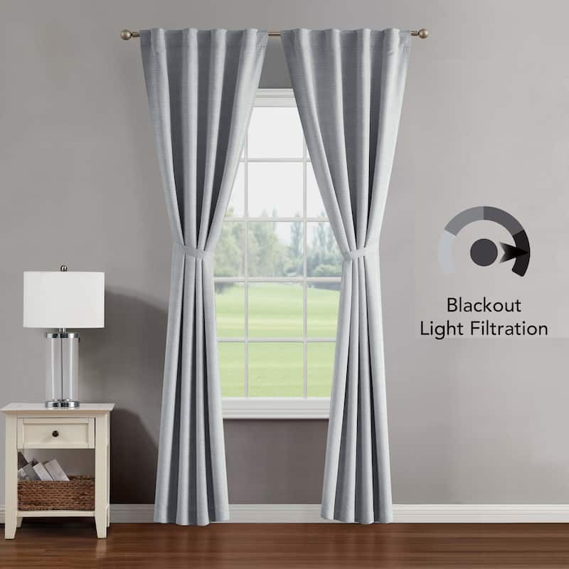 Creative Home Ideas Tobie Blackout Window Curtain, Room Darkening, Thermal Insulated, Back Tab. Set of 2 Panels with 2 Tiebacks