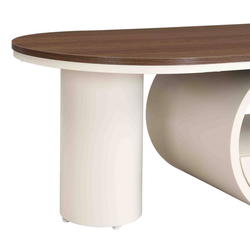 47'' Living Room Oval Shaped Coffee Table with Storage Drawer