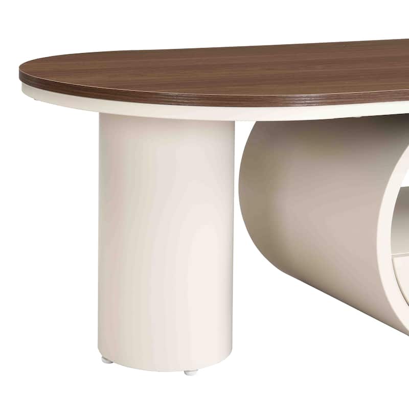 Elegant Contemporary Oval Cocktail Table with Hidden Storage, 47.24" Faux Marble Surface and Glamorous Gold-Tone Metal Base .