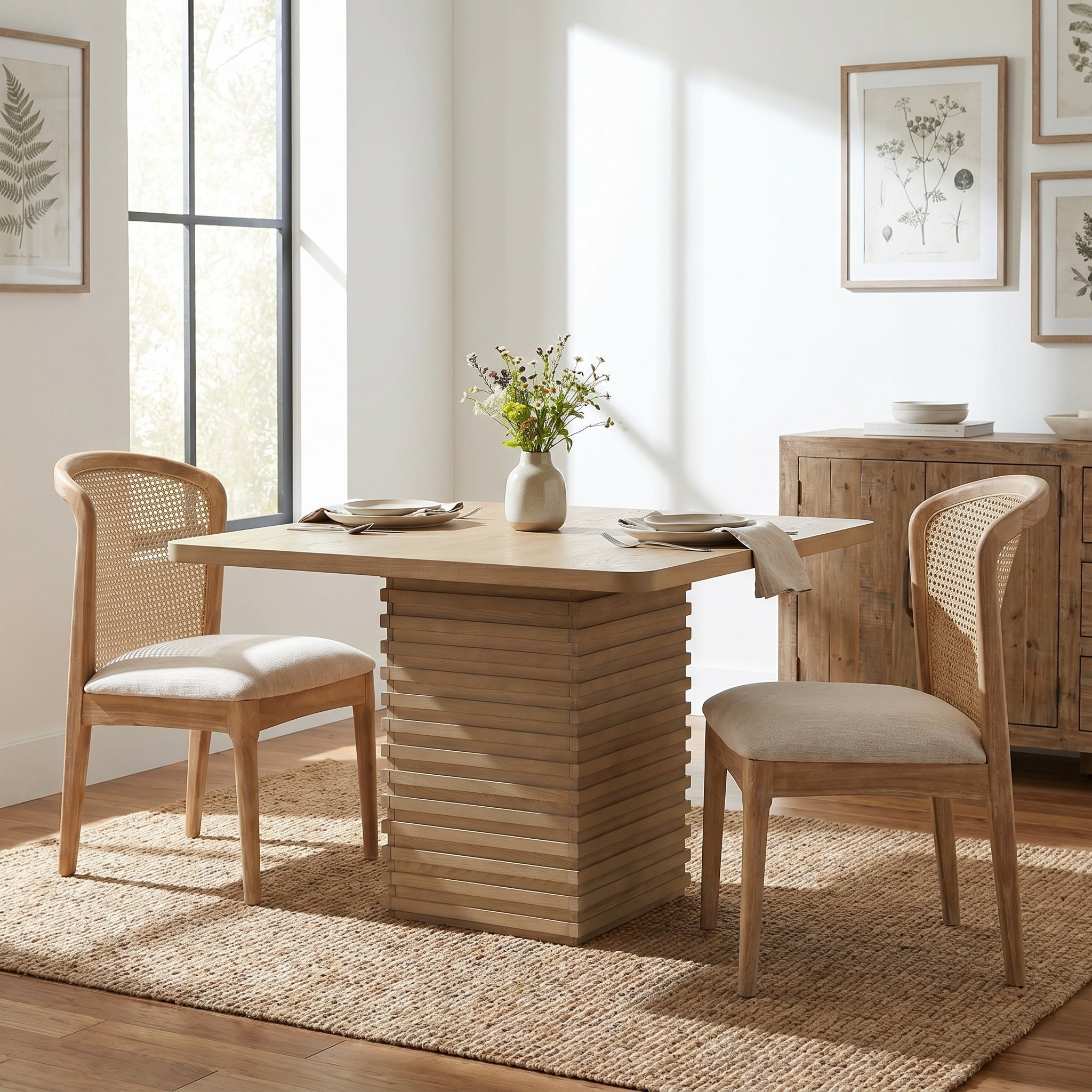 Christopher Knight Home - Modern Dining Table Wood Veneer with Stacked Pedestal Base