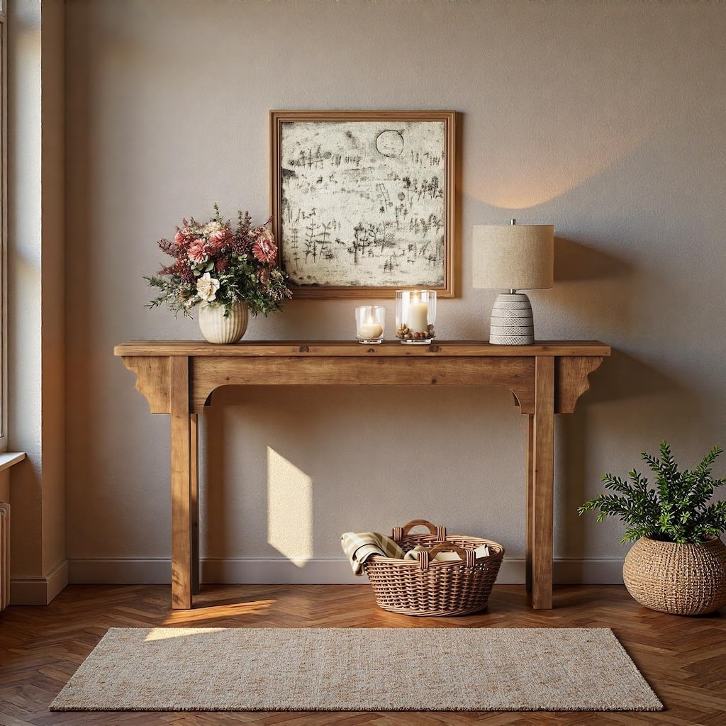 63" Solid Wood Entryway Table, Mid-Century Modern Console Table