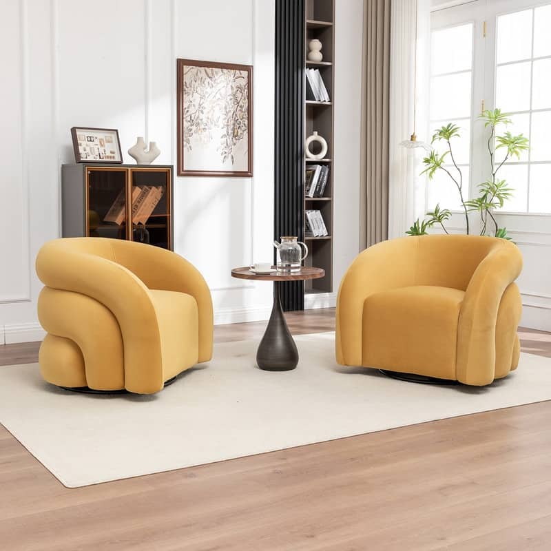 SEYNAR Modern Glam Velvet 360 Degree Swivel Accent Armchair with Tufted Back Set of 2