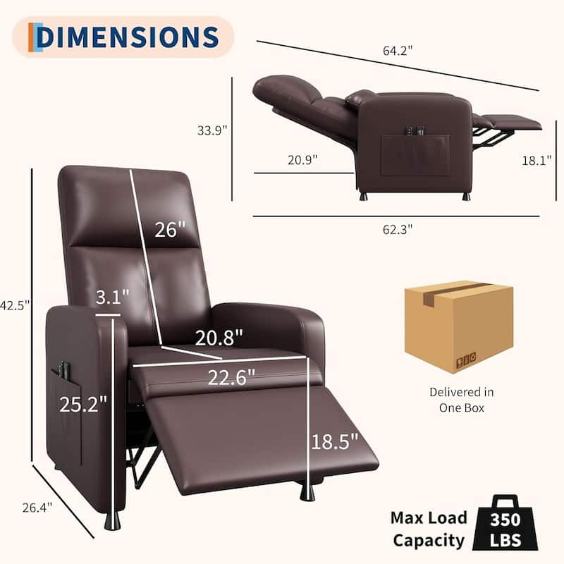 Adjustable Electric Power Recliner Chair, Single Sofa with Massage and Heat for Living Room