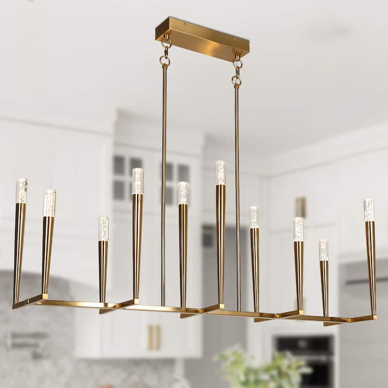 Modern Gold LED 10-Light Chandelier 43.3 in Pendant for Kitchen Island Dining Room