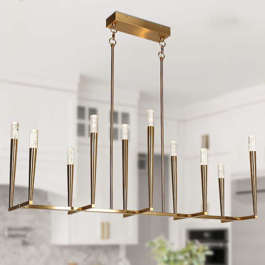 Modern Gold LED 10-Light Chandeliers 43.3 in. Large Island Lights for Kitchen Island