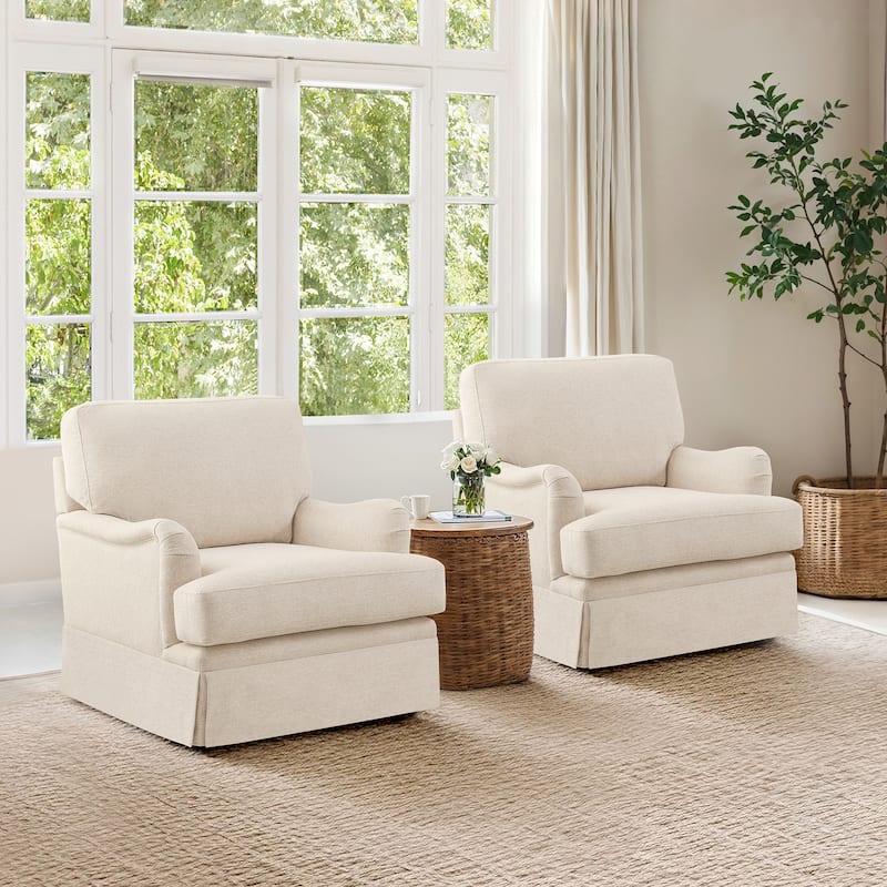 LUE BONA Swivel Fabric Single Sofa with a Removable Storage Ottoman, Living Room Accent Chair Set with Ottoman