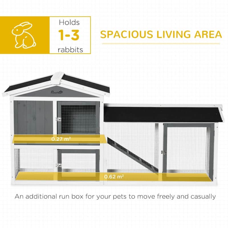 PawHut 2-Level Outdoor Hutch for Small Animals with Roof and Tray