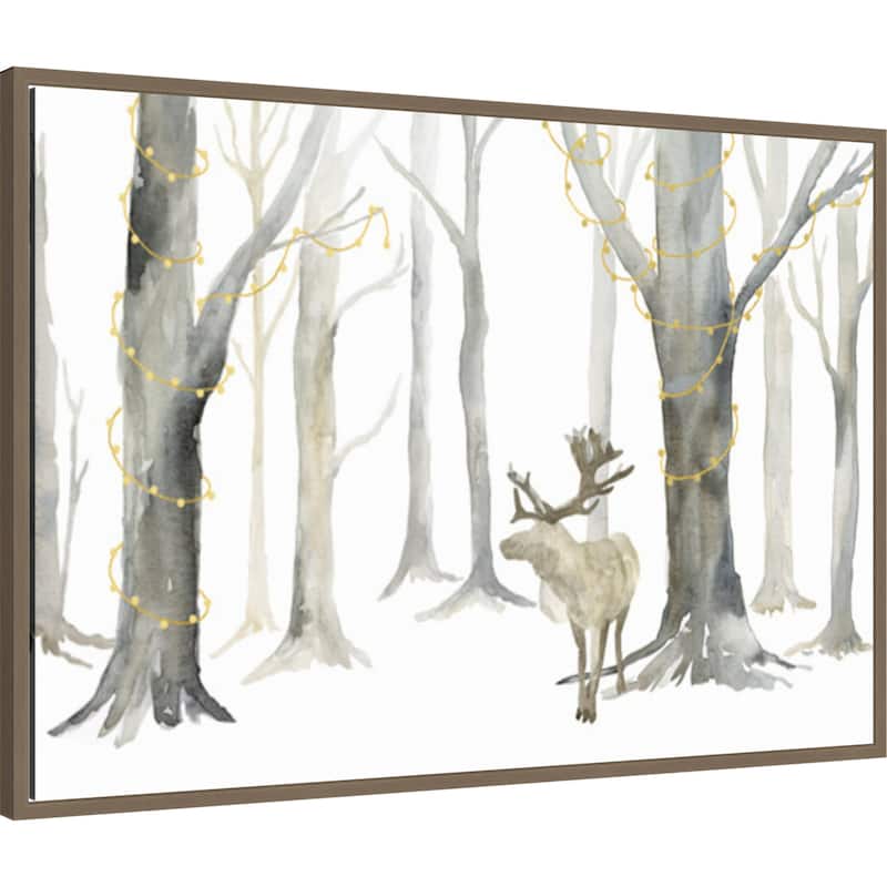 Christmas Forest landscape by Tara Reed Framed Canvas Wall Art Print - Sylvie Dark Gold