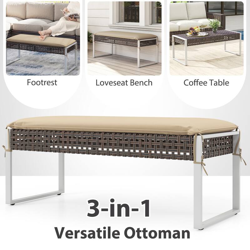 Gymax 43 Inch Patio Rectangle Ottoman Pack of 2 w/ Metal Legs & Seat