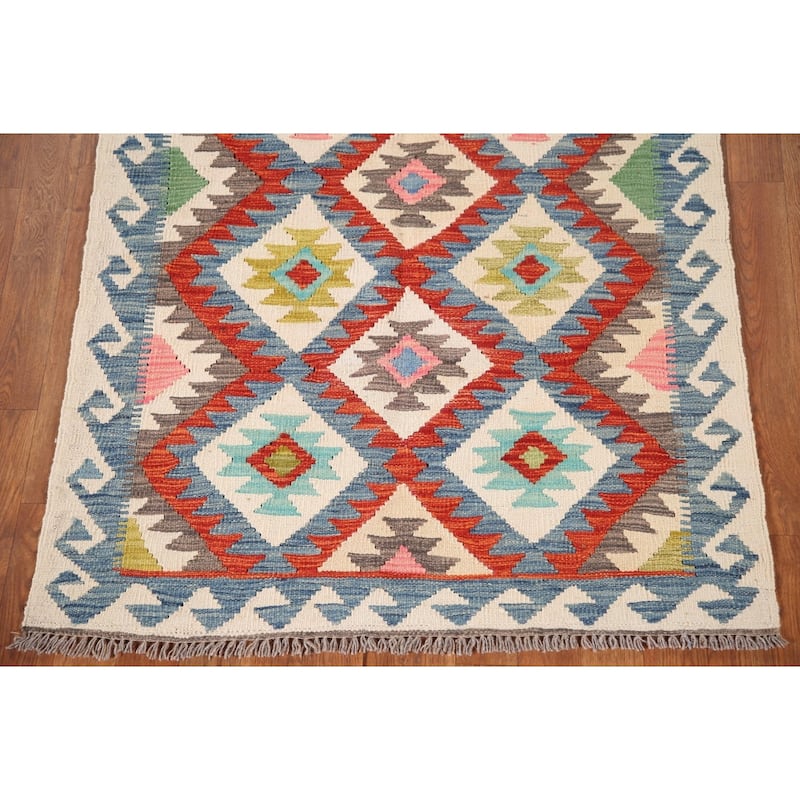 Multicolor Kilim Oriental Rug Flatweave Wool Foyer Carpet - 3'4" x 5'2"