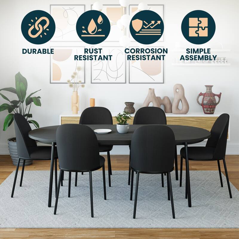 Dining Chair with Upholstered Seat and Back Side Chair with MDF Wood Frame in Black Steel