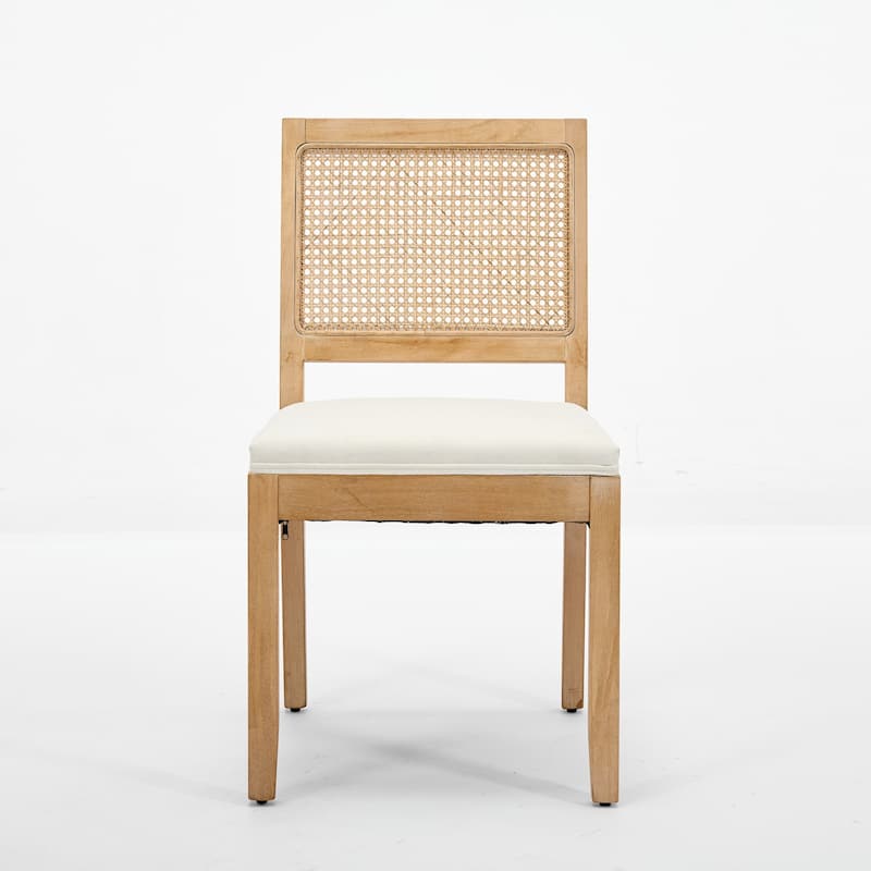 Set of 2 Farmhouse Rattan Dining Chairs - Beige