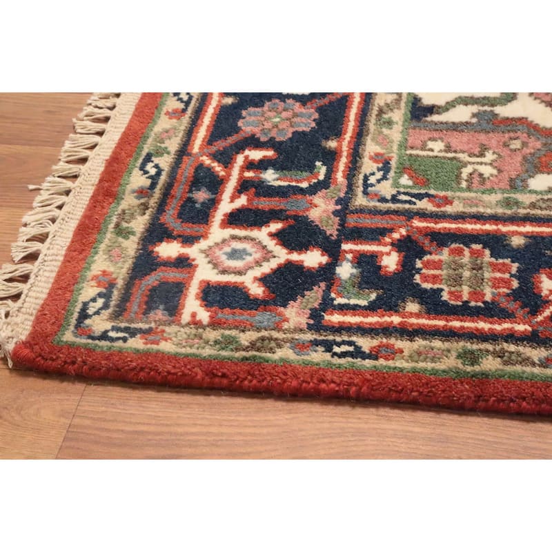 Hand Knotted Oriental 100% Wool Carpet Traditional Medallion Oranges & Rust Heriz (serapi) Area Rug - 5' 3'' X 2' 10''