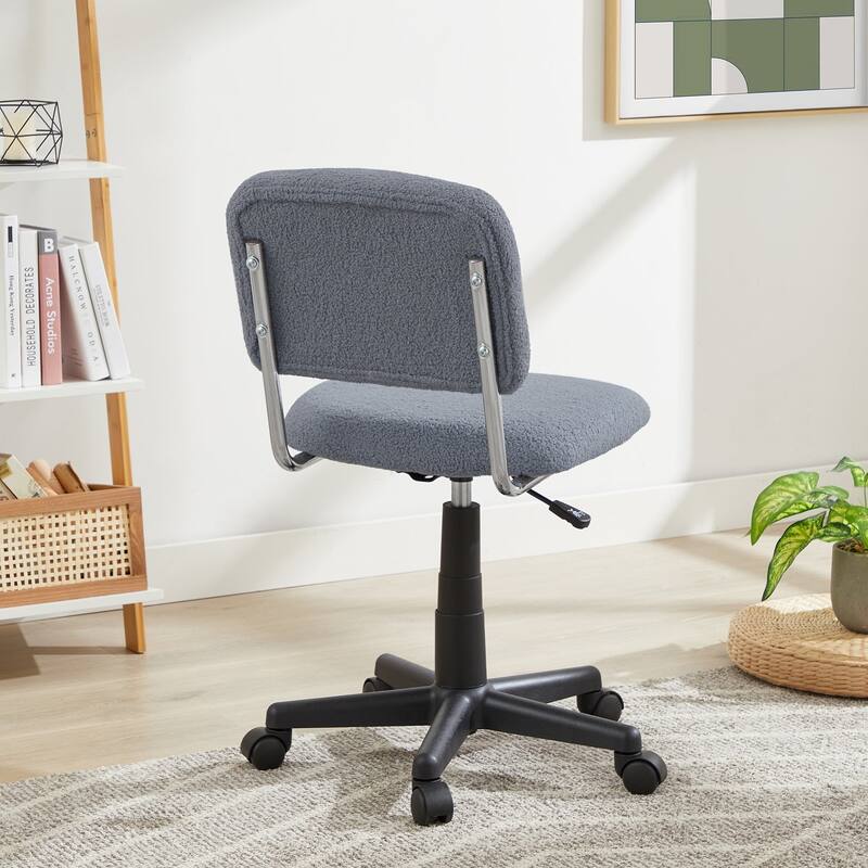Javlergo Grey Teddy Armless Office Chair 360° Swivel Adjustable Height Desk Chair Small Space Plush Chair for Home Office Study