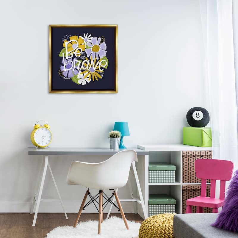 Stupell Be Brave over Florals Framed Floater Canvas Wall Art Design By Mandy Ford Art + Illustration