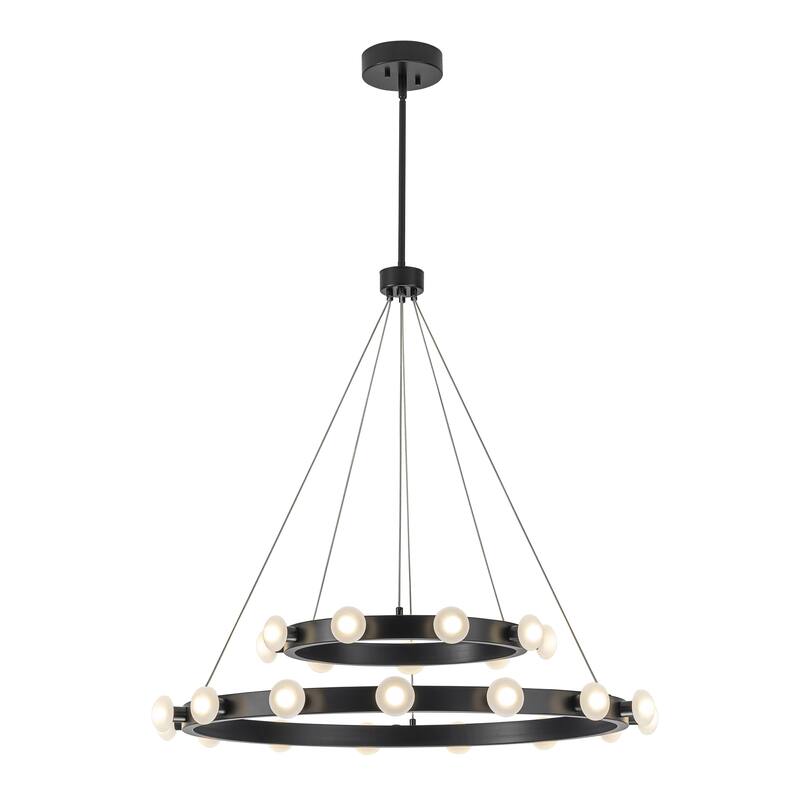 15/24-Light Mid-Century Modern Black Integrated LED Large Wagon Wheel Chandelier for Dining Room/Living Room