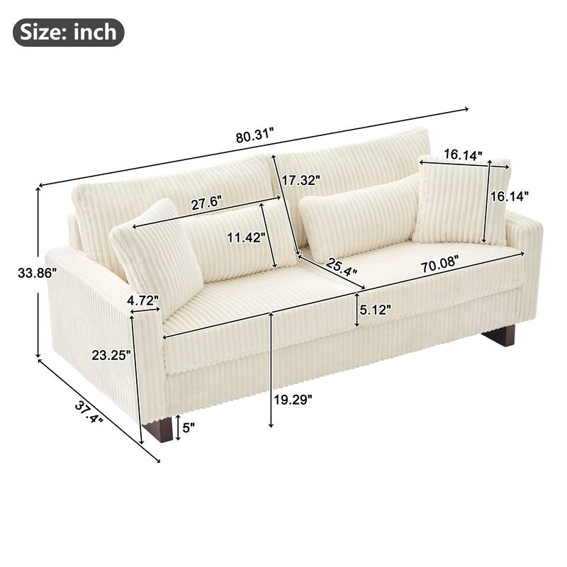 Roomfitters Modern Corduroy Loveseat Sofa with 4 Pillows, Upholstered 2-Seater Couch