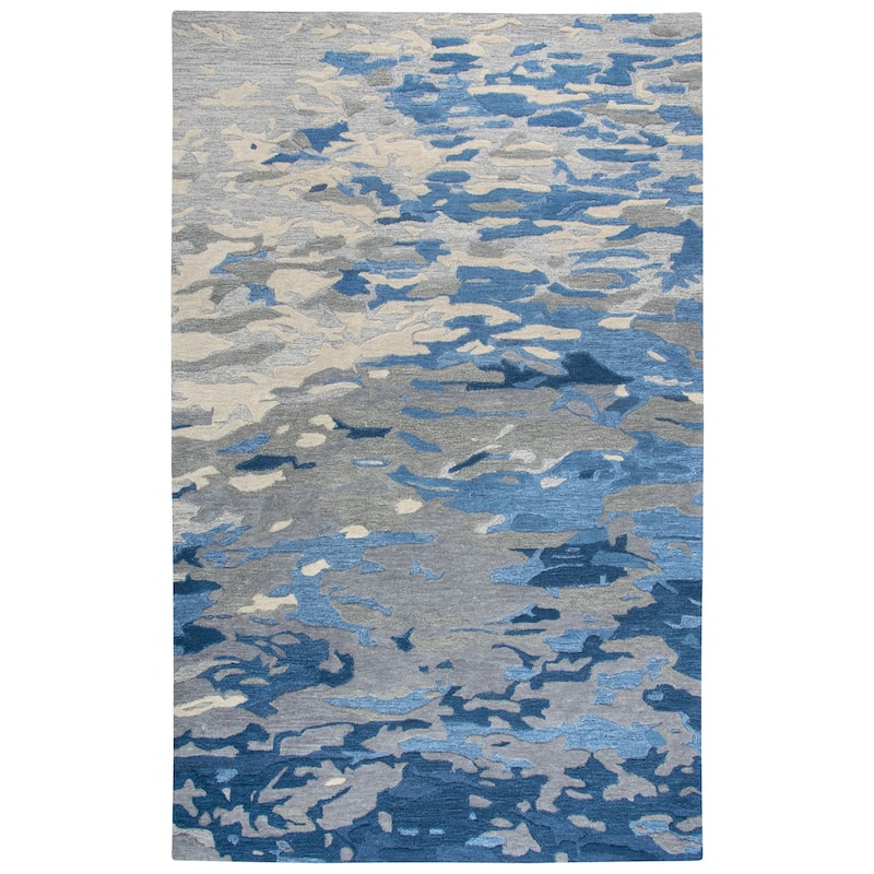 Alora Decor Flare Abstract Blue, Cream, and Grey Hand-tufted Wool Rug