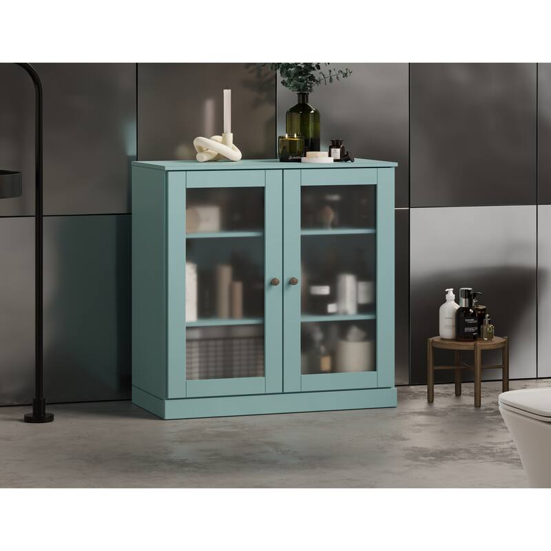 Palace Imports 100% Solid Wood 32" Bathroom Cabinet with Frosted Glass Doors and Adjustable Shelves - Aqua Blue