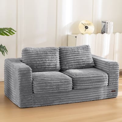 62"Bean Bag Sofa Faux Fur Upholstered Loveseat Floor Sofa with Pillows
