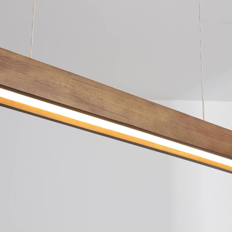 25-Watt Modern Brown Long Linear Walnut Wood Integrated LED Island Chandelier for Kitchen, Dining Room