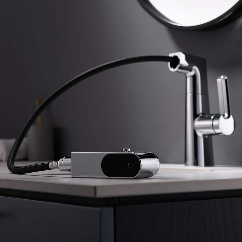 Single Handle Pull-Out Digital Display White Bathroom Faucet