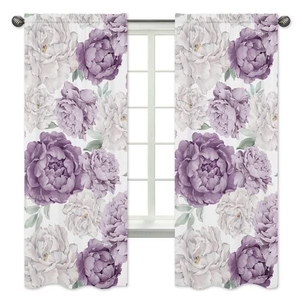 slide 2 of 5, Sweet Jojo Designs Lavender Purple Boho Shabby Chic Floral Girl 84in. Window Treatment Curtain Panel Pair Bohemian Watercolor