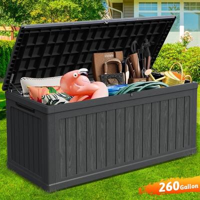 260 Gallon Outdoor Storage Box with Lockable Lid, Extra Large Waterproof Patio Resin Deck Box with, Home Storage Box