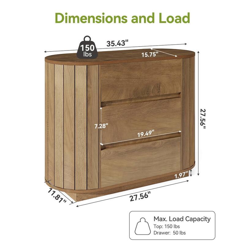 Chic Engineered Wood Nightstand With 3 Spacious Drawers