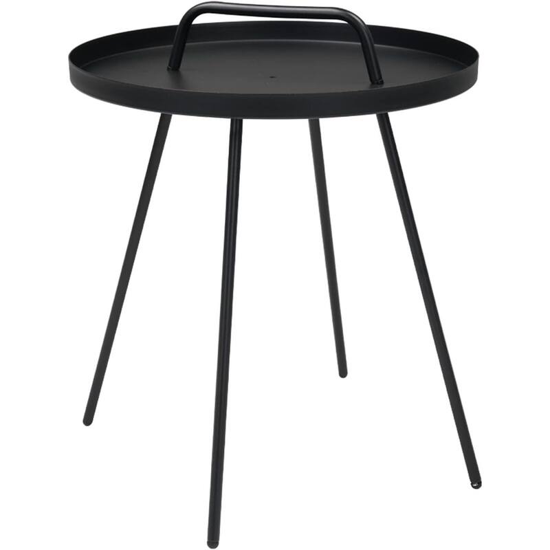 Outdoor Coffee Table with Handle, Weather Resistant Outdoor Portable End Table Millie 17-in Steel Round Side Table