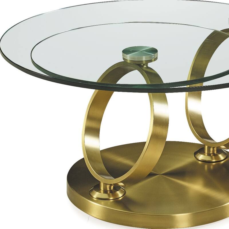 HomeRoots 32" Clear And Gold Glass And Metal Round Abstract Coffee Table - 31.5' X '17' X '31.5