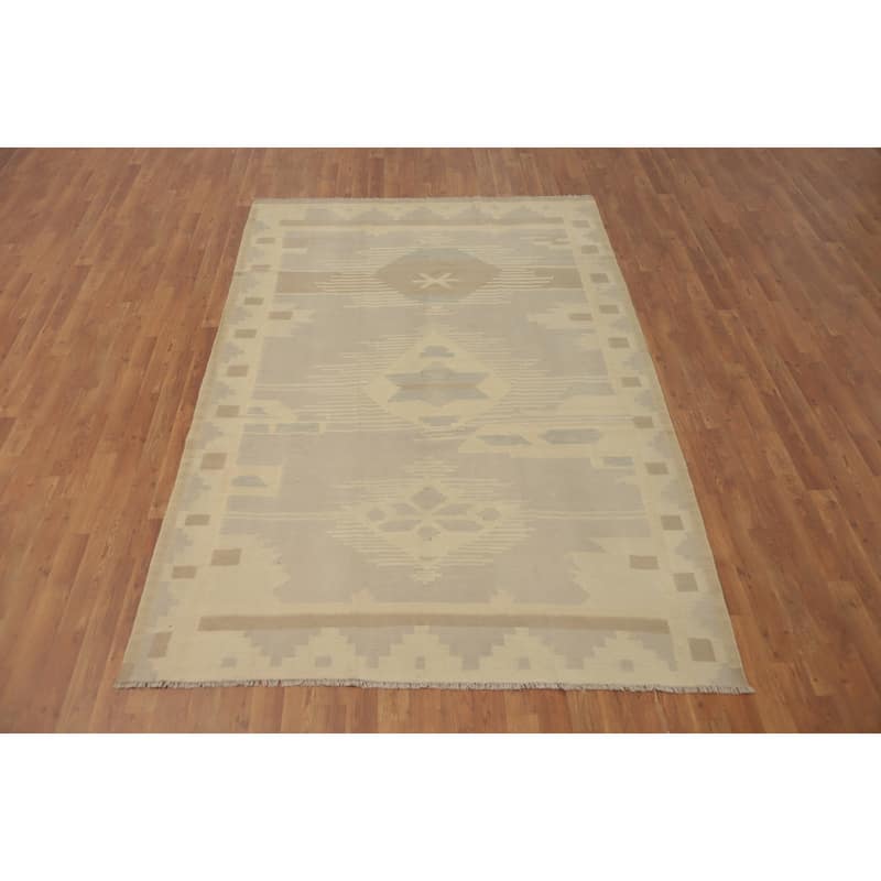 Hand Woven Oriental 100% Wool Carpet Southwestern Tribal Purples Kilim Area Rug - 8' 7'' X 5' 8''