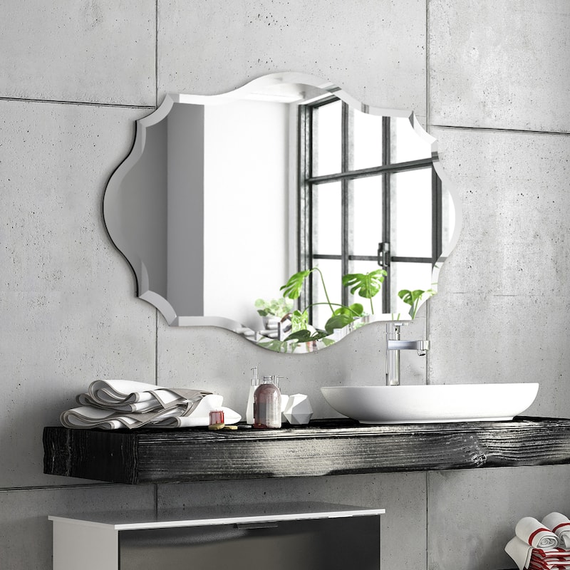 Frameless Beveled Oblong Elegant Scalloped Wall Mirror