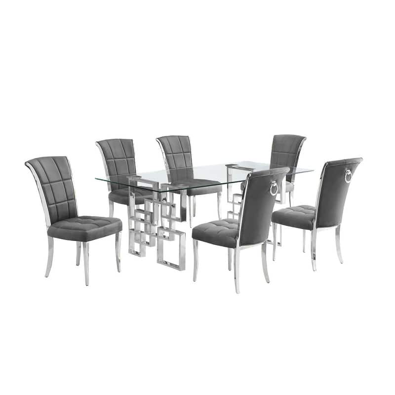Best Quality Furniture D221/2-SC320-7 Dining Set with 12mm Tempered Glass