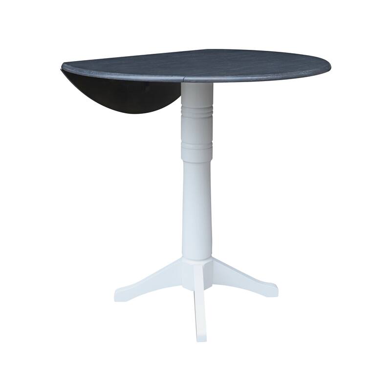 42" Round Dual Drop Leaf Pedestal Table, 43.2"H - White/Heather Gray