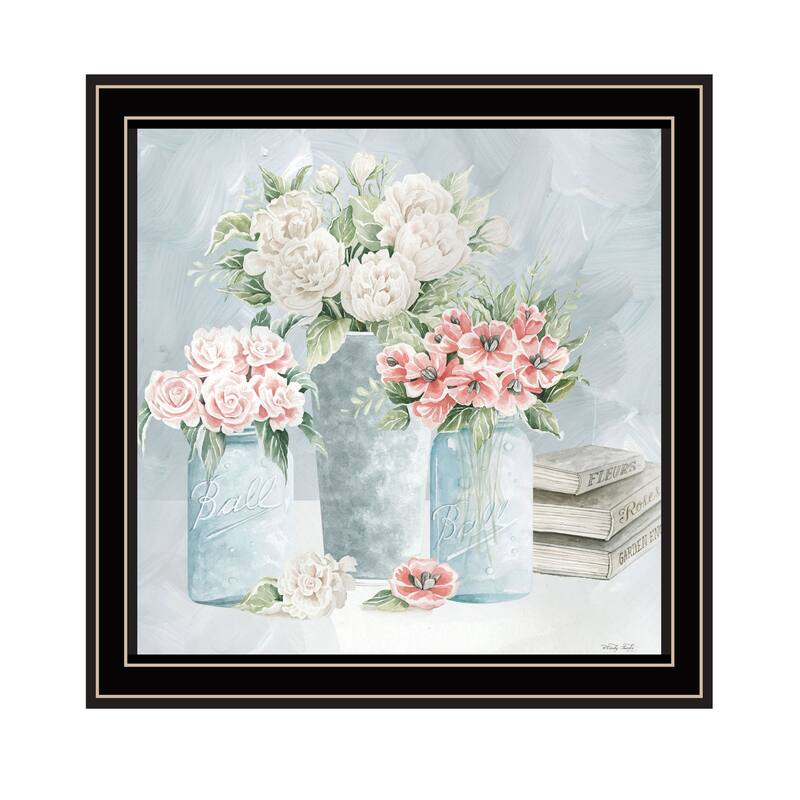 TrendyDecor4U Contemporary "Pastel Peonies Pretties" Framed Print Wall Art - Black