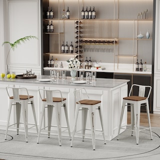 Bar Stools With Back set of 4 Industrial Metal Barstools with Wooden Seats